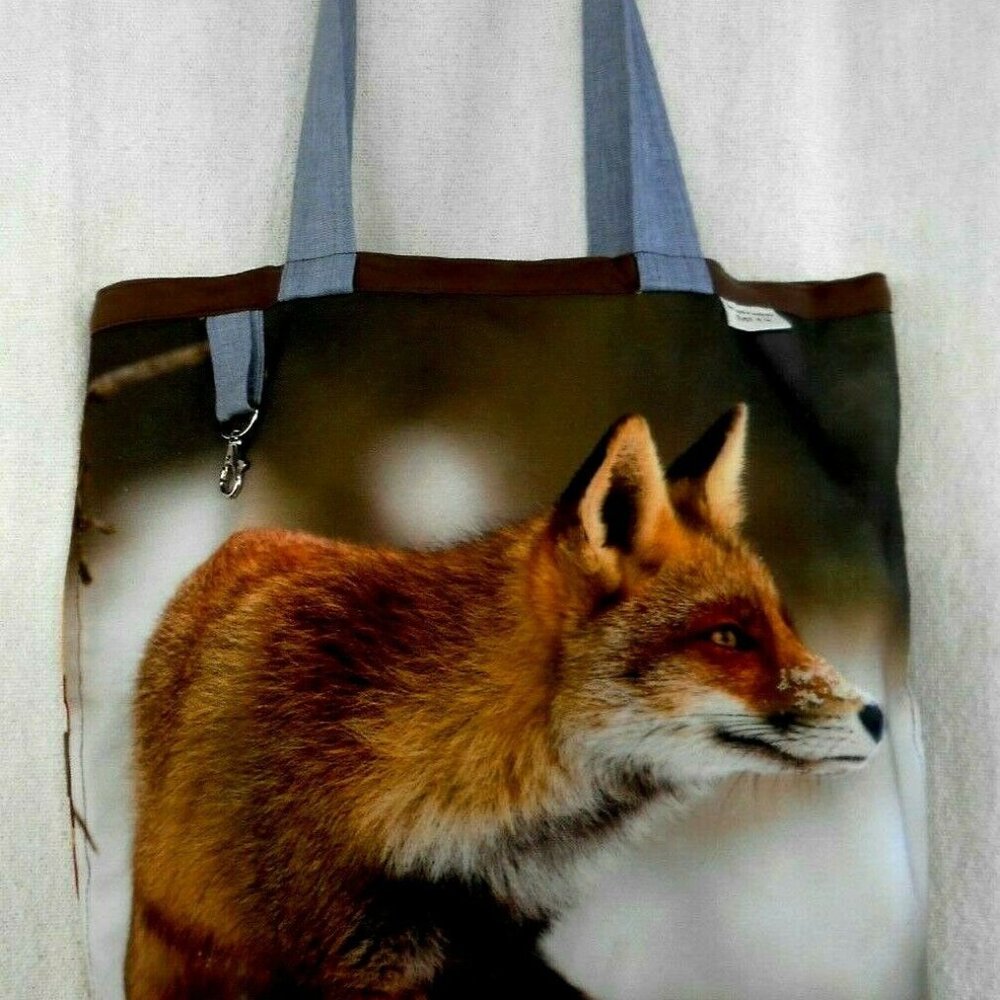 RED FOX TOTE BAG REVERSIBLE WASHABLE FABRIC Hand Made in Canada